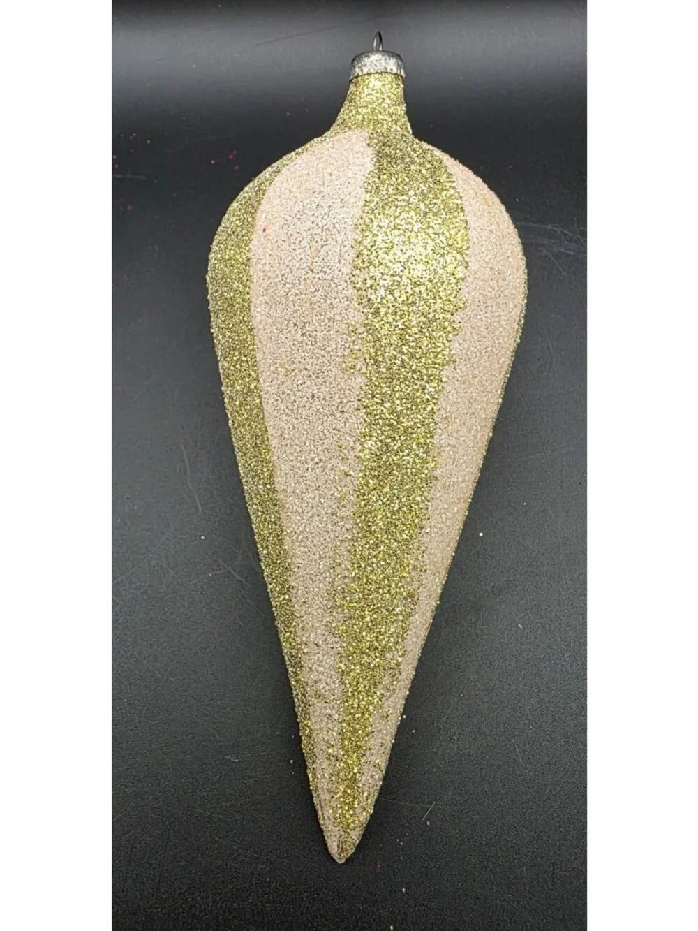 Vintage Jumbo Tear Drop Gold White Glitter Italian Collection Christmas Ornament